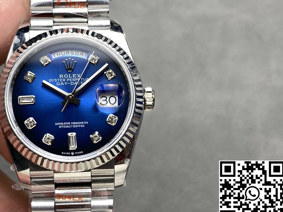36mm Dial Day QF 128239-0023 Blue Rolex Factory Tungsten Date Steel v5 1019